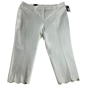 Crown & Ivy White Scalloped Hem Pants 22W NWT Preppy Coastal